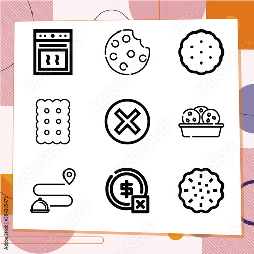 Simple set of 9 icons related to cookies