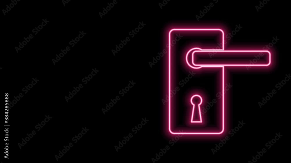 Glowing neon line Door handle icon isolated on black background. Door lock sign. 4K Video motion graphic animation Glowing neon line Door handle icon isolated on black background. Door lock sign. 4K Video motion graphic animation