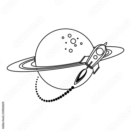 rocket start up launcher flying around saturn line style icon