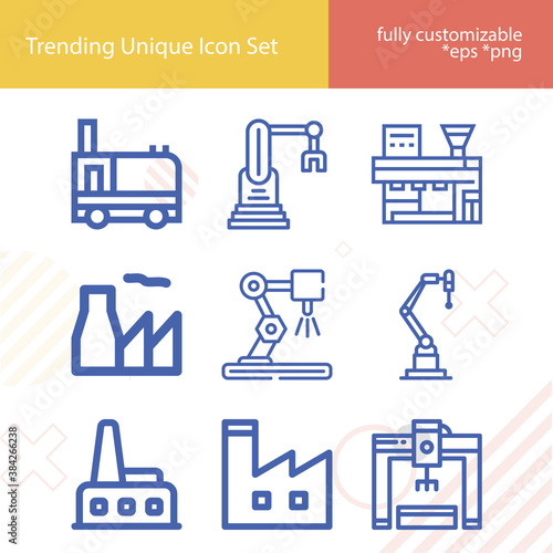 Simple set of stamp mill related lineal icons.