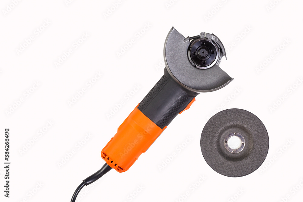 Angle grinder isolated on white background, close-up image Angle grinder isolated on white background, close-up image