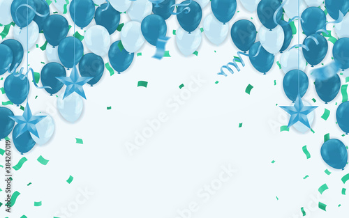 Party Blue balloons Realistic Glossy Balloons Background with Bokeh Effect.Vector illustration