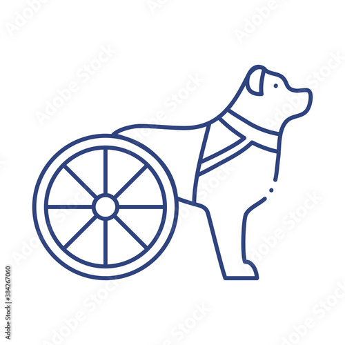 dog disabled with wheels line style icon