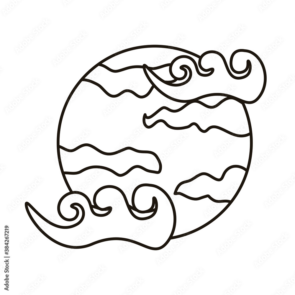 chinese cloud sky with fullmoon scene line style