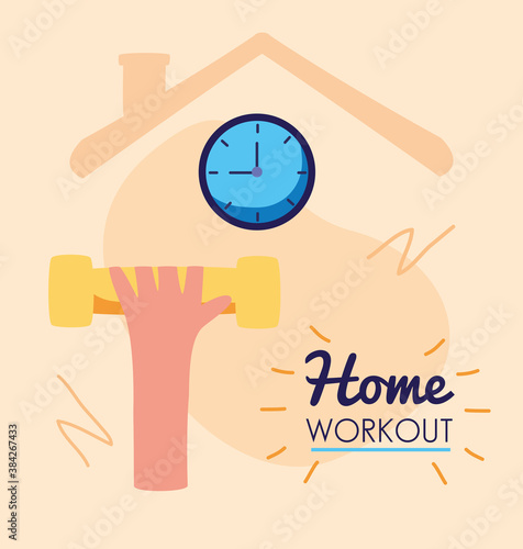home work out lettering with hand lifting dumbbell