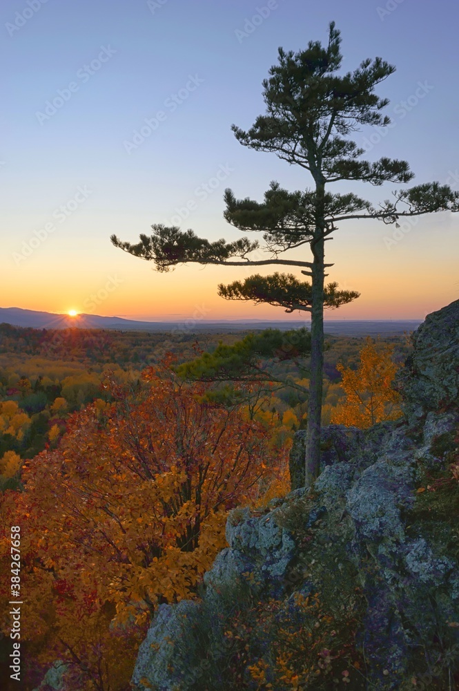 Mellow autumn in tge far Eastern taiga. Bolshekhekhtsirsky Nature Reserve. Khabarovsk Krai, Russia. Mellow autumn in tge far Eastern taiga. Bolshekhekhtsirsky Nature Reserve. Khabarovsk Krai, Russia.