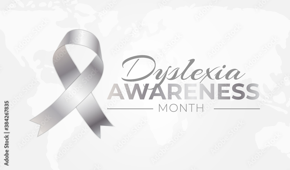 Dyslexia Awareness Month Background Illustration with Silver Ribbon - obrazy, fototapety, plakaty 
