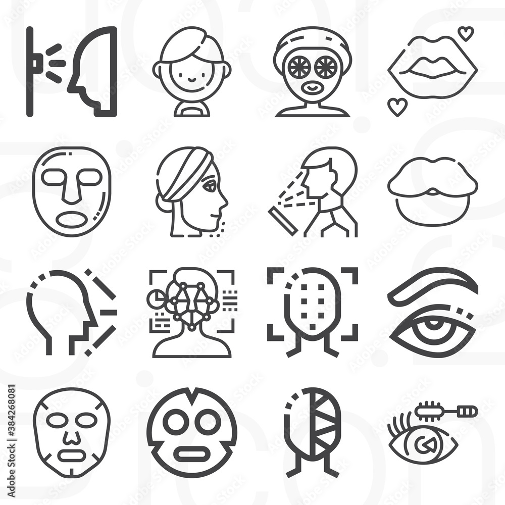 16 pack of eyebrows  lineal web icons set
