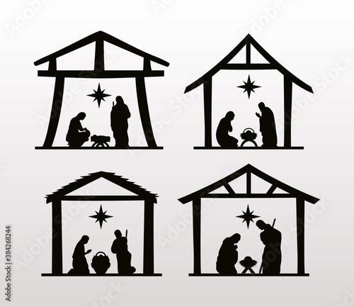 happy merry christmas manger scenes figures in stables