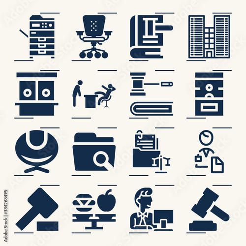 Simple set of attorney related filled icons.