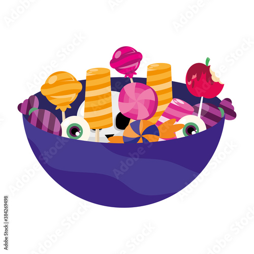 halloween candies in bowl vector design