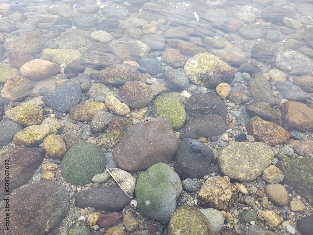 Crystal clear water over smooth stones