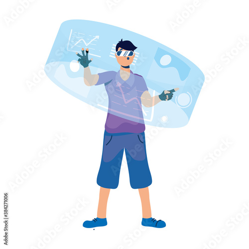 young man with mask 3d using reality virtual with display