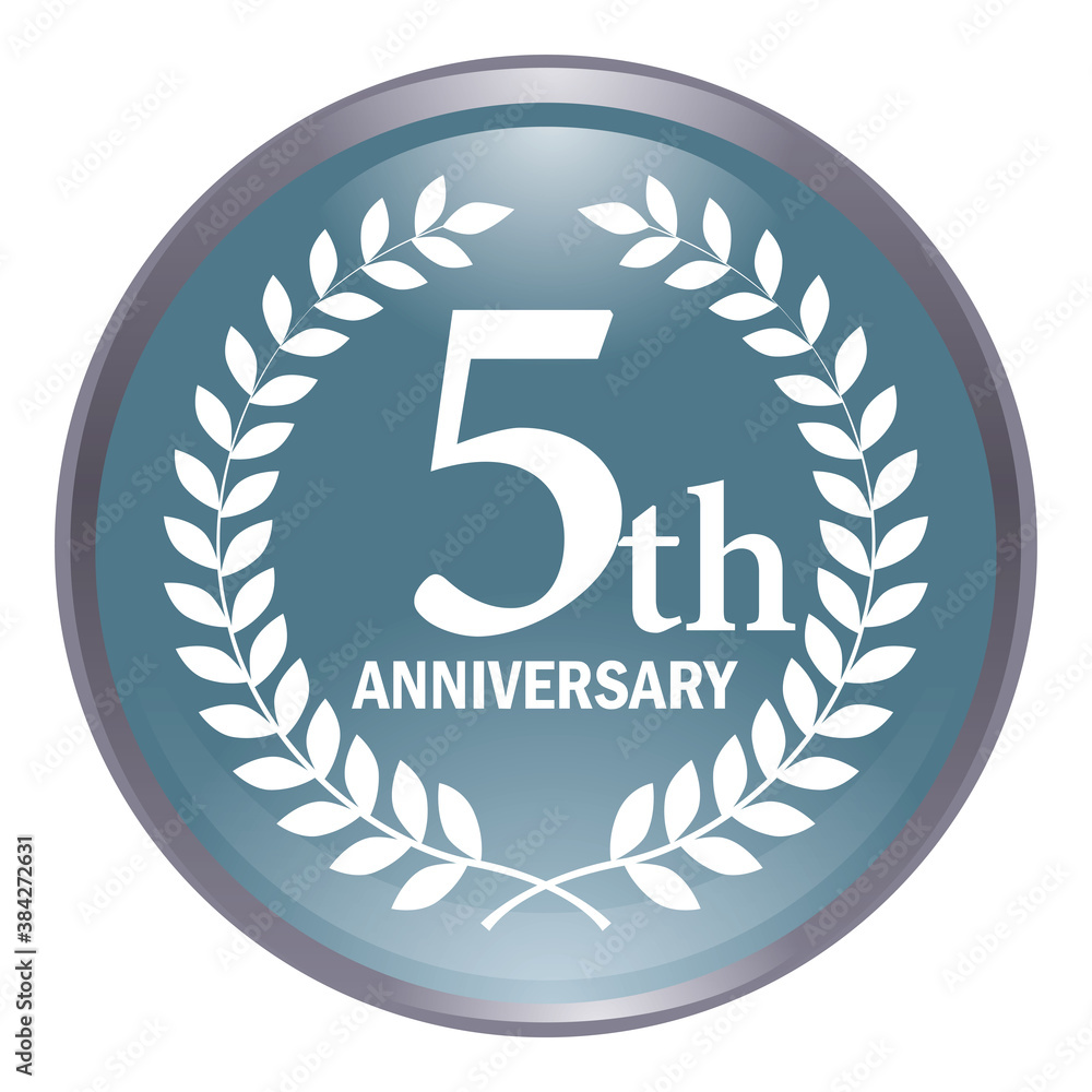 光沢感立体感のある月桂樹のリース付きアニバーサリーのアイコングレー 5周年ボタン5th Anniversary Stock Vector Adobe Stock