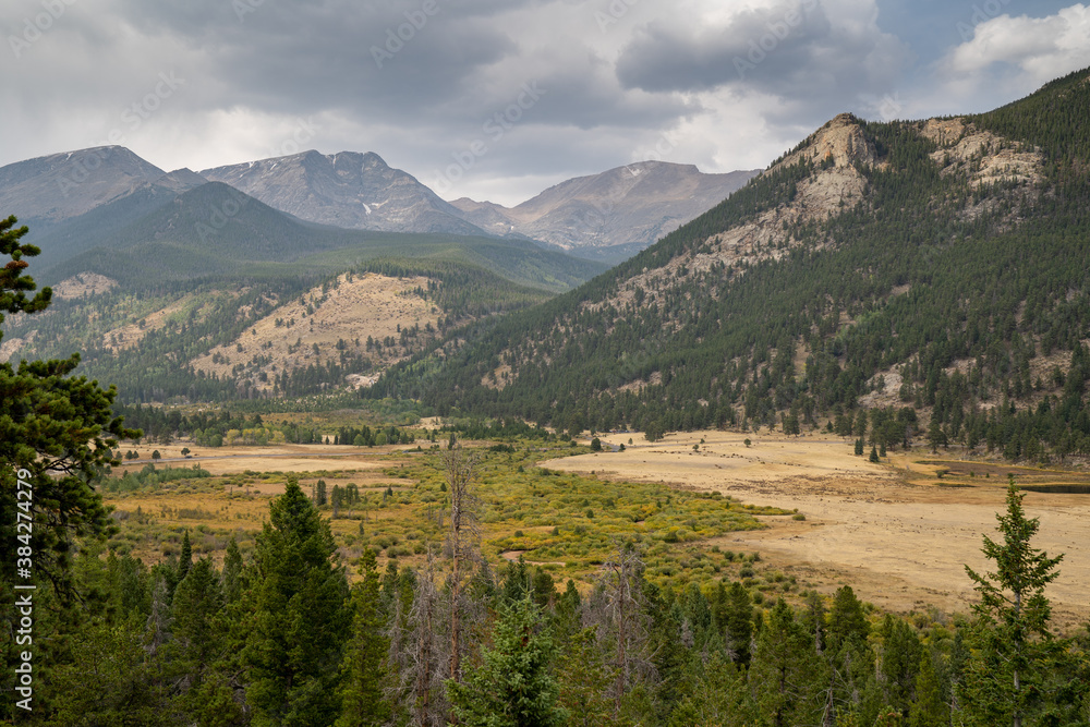 Horseshoe Park, a beautiful meadow in a valley in Rocky Mountain National Park Colorado