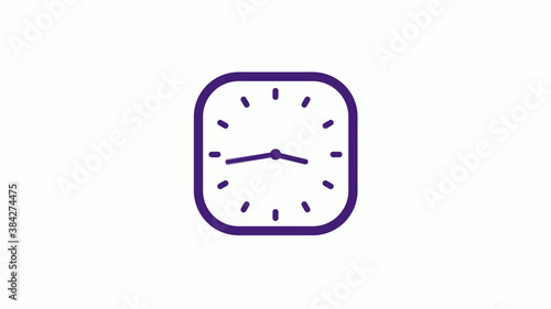 Amazing purple dark square clock icon on white background,12 hours clock isolated