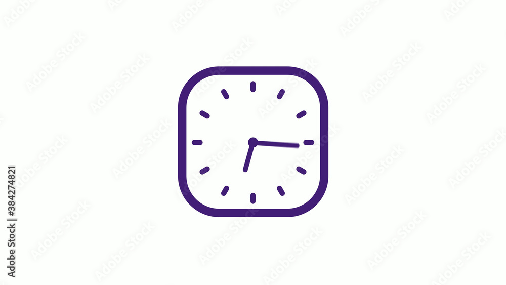 Purple dark square clock icon on white background,12 hours counting down clock icon Purple dark square clock icon on white background,12 hours counting down clock icon