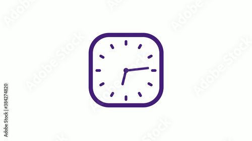 Purple dark square clock icon on white background,12 hours counting down clock icon