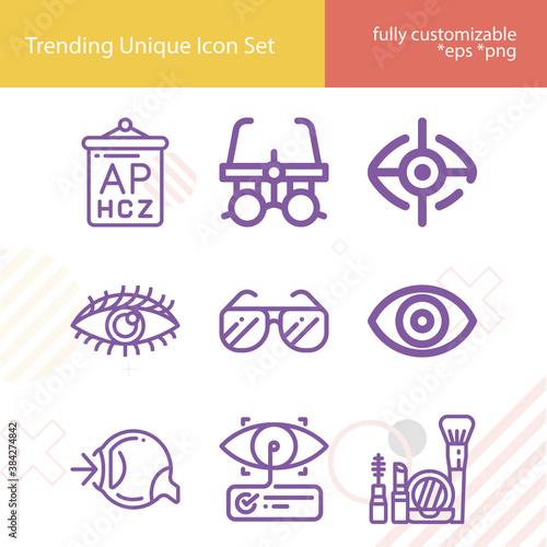 Simple set of cornea related lineal icons.