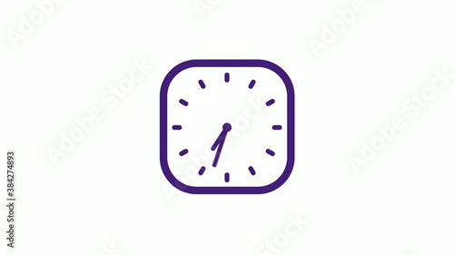 Purple dark square clock icon on white background,12 hours counting down clock icon