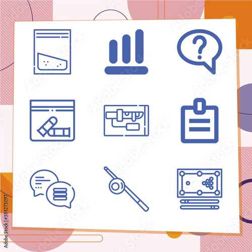 Simple set of 9 icons related to cue