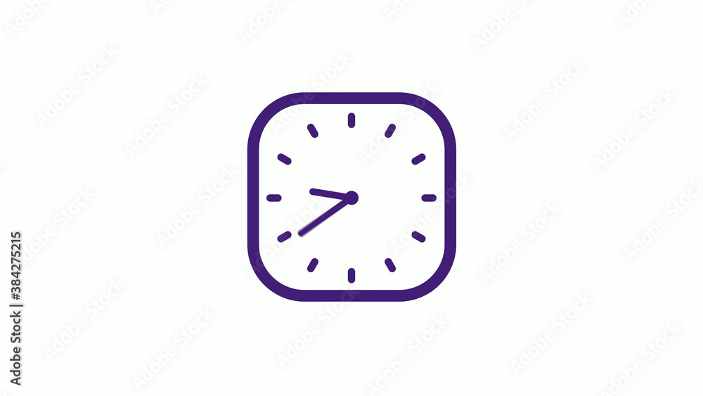 Purple dark square clock icon on white background,12 hours counting down clock icon Purple dark square clock icon on white background,12 hours counting down clock icon