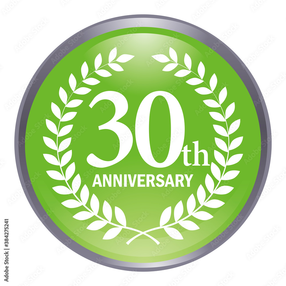 光沢感立体感のある月桂樹のリース付きアニバーサリーのアイコン黄緑 30周年ボタン30th Anniversary Stock Vector Adobe Stock