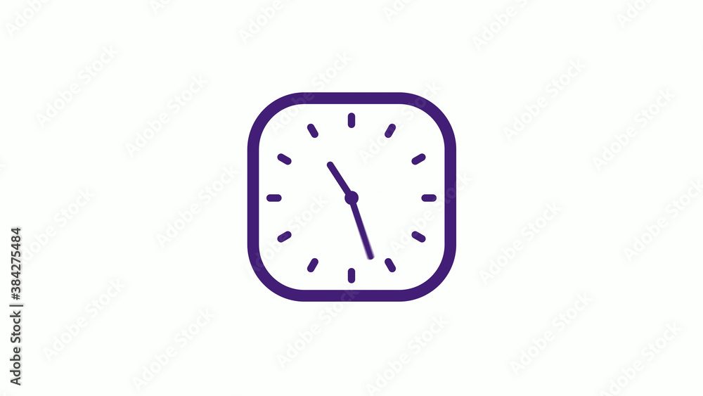 Purple dark square clock icon on white background,12 hours counting down clock icon Purple dark square clock icon on white background,12 hours counting down clock icon