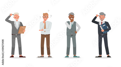 Old businessman working in office character vector design. Presentation in various action. no7
