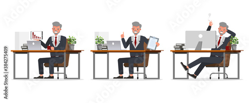 Old businessman working in office character vector design. Presentation in various action. no6