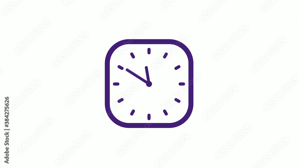 Purple dark square clock icon on white background,12 hours counting down clock icon Purple dark square clock icon on white background,12 hours counting down clock icon