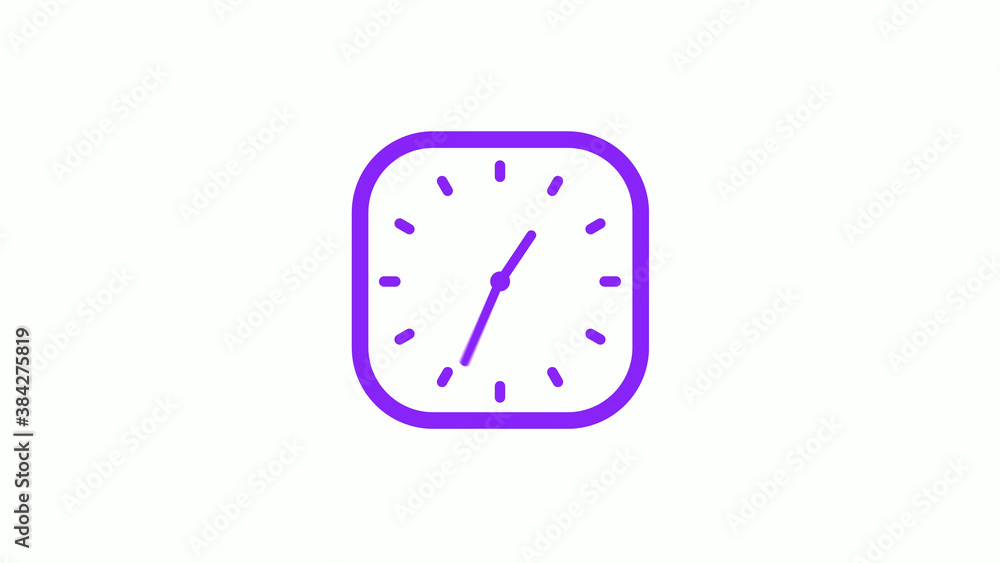 Purple color square clock icon on white background,12 hours counting down clock icon Purple color square clock icon on white background,12 hours counting down clock icon
