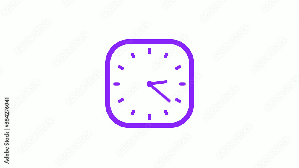 Purple color square clock icon on white background,12 hours counting down clock icon Purple color square clock icon on white background,12 hours counting down clock icon