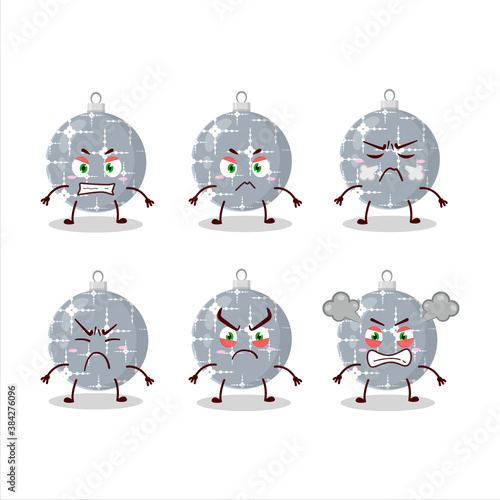 Christmas ball grey cartoon character with various angry expressions