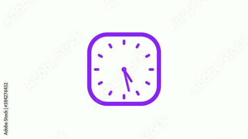 Purple color square clock icon on white background,12 hours counting down clock icon © MSH