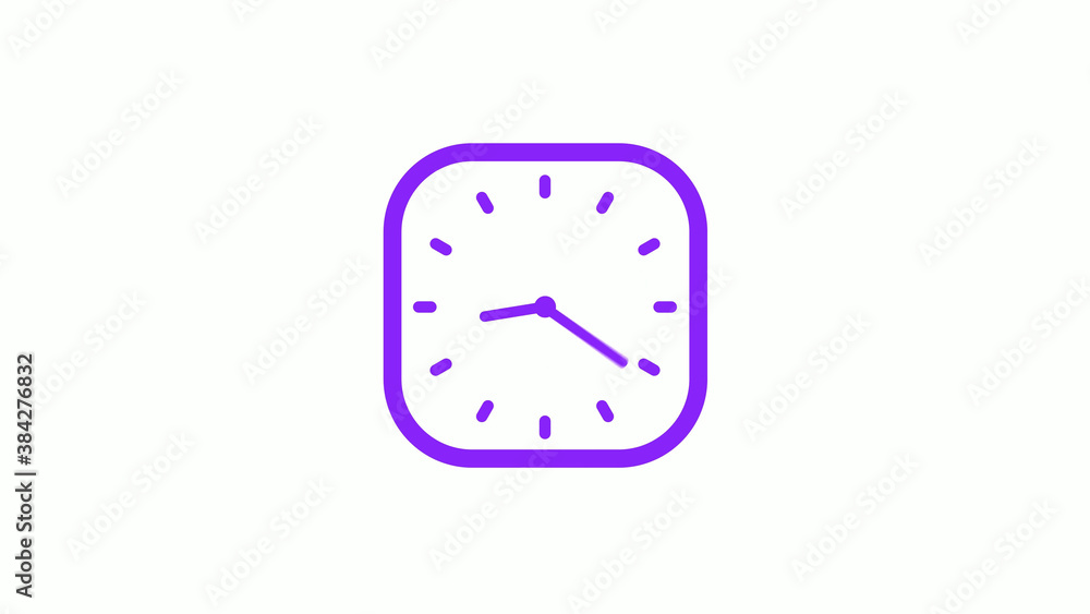 Amazing purple color square clock isolated on white background,New clock icon Amazing purple color square clock isolated on white background,New clock icon