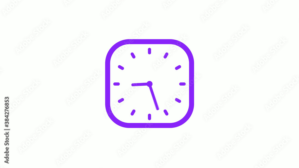 Amazing purple color square clock isolated on white background,New clock icon