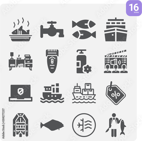 Simple set of fishing related filled icons.