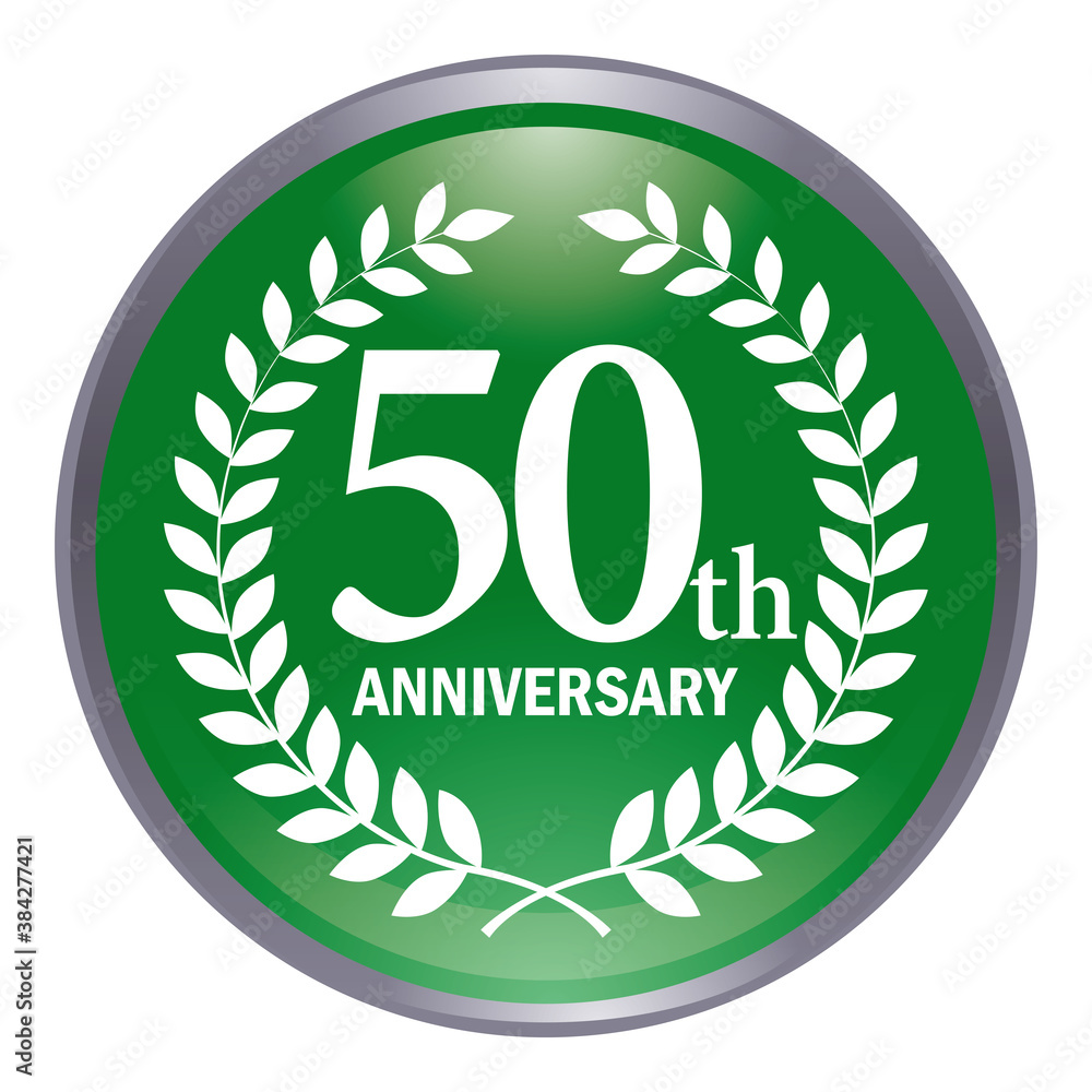 光沢感立体感のある月桂樹のリース付きアニバーサリーのアイコン緑 50周年ボタン 50th Anniversary Stock Vector Adobe Stock