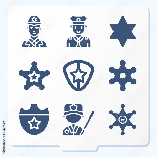 Simple set of 9 icons related to law officer