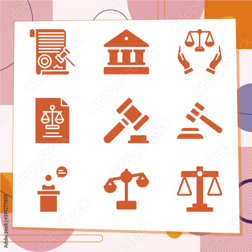 Simple set of 9 icons related to litigation