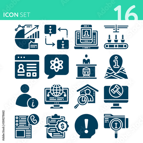Simple set of 16 icons related to gathered