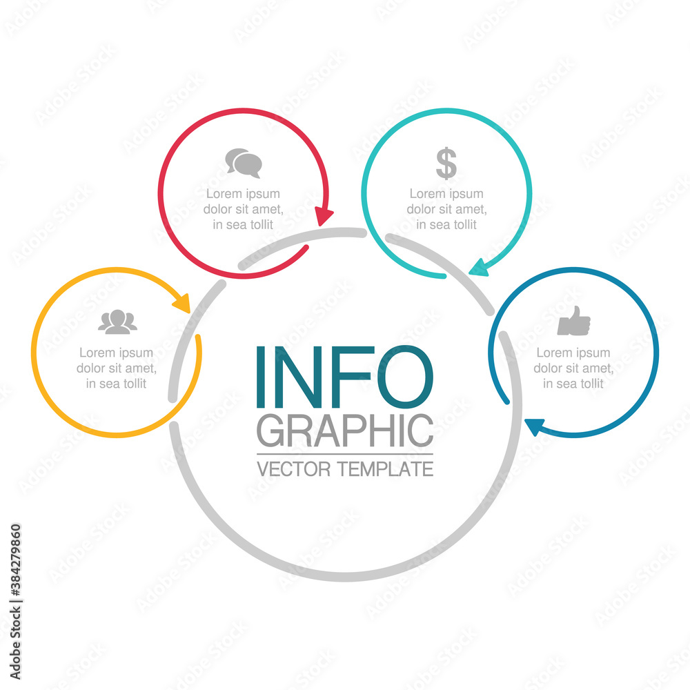 Vector infographic template, circle with 4 steps or options. Data presentation, business concept design for web, brochure, diagram.