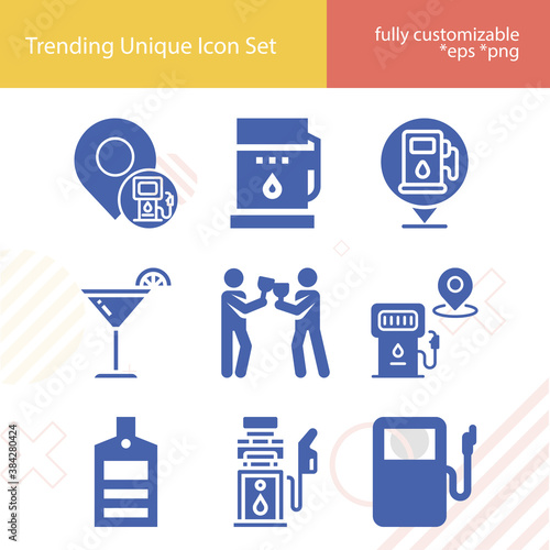 Simple set of ethanol related filled icons.