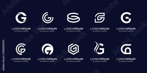 Set of abstract initial letter G logo design template. icons for business of luxury, elegant, simple. Premium Vector