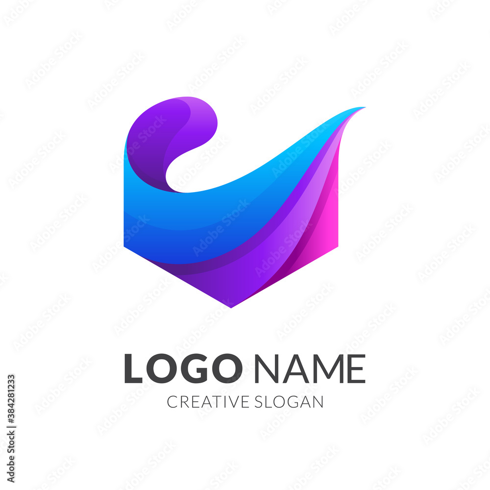 wave hexagon logo, wave and hexagon combination logo with 3d colorful style wave hexagon logo, wave and hexagon combination logo with 3d colorful style