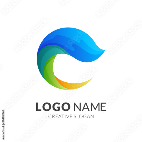 wave logo with 3d colorful style © Amelia