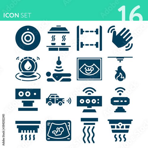 Simple set of 16 icons related to transducer