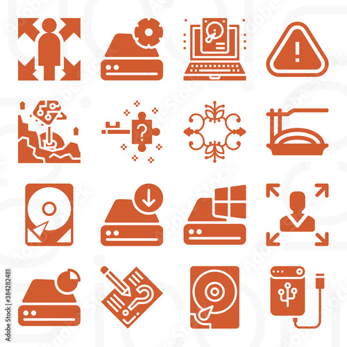 16 pack of difficult  filled web icons set