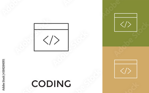 Editable Coding Window Thin Line Icon with Title. Useful For Mobile Application, Website, Software and Print Media.